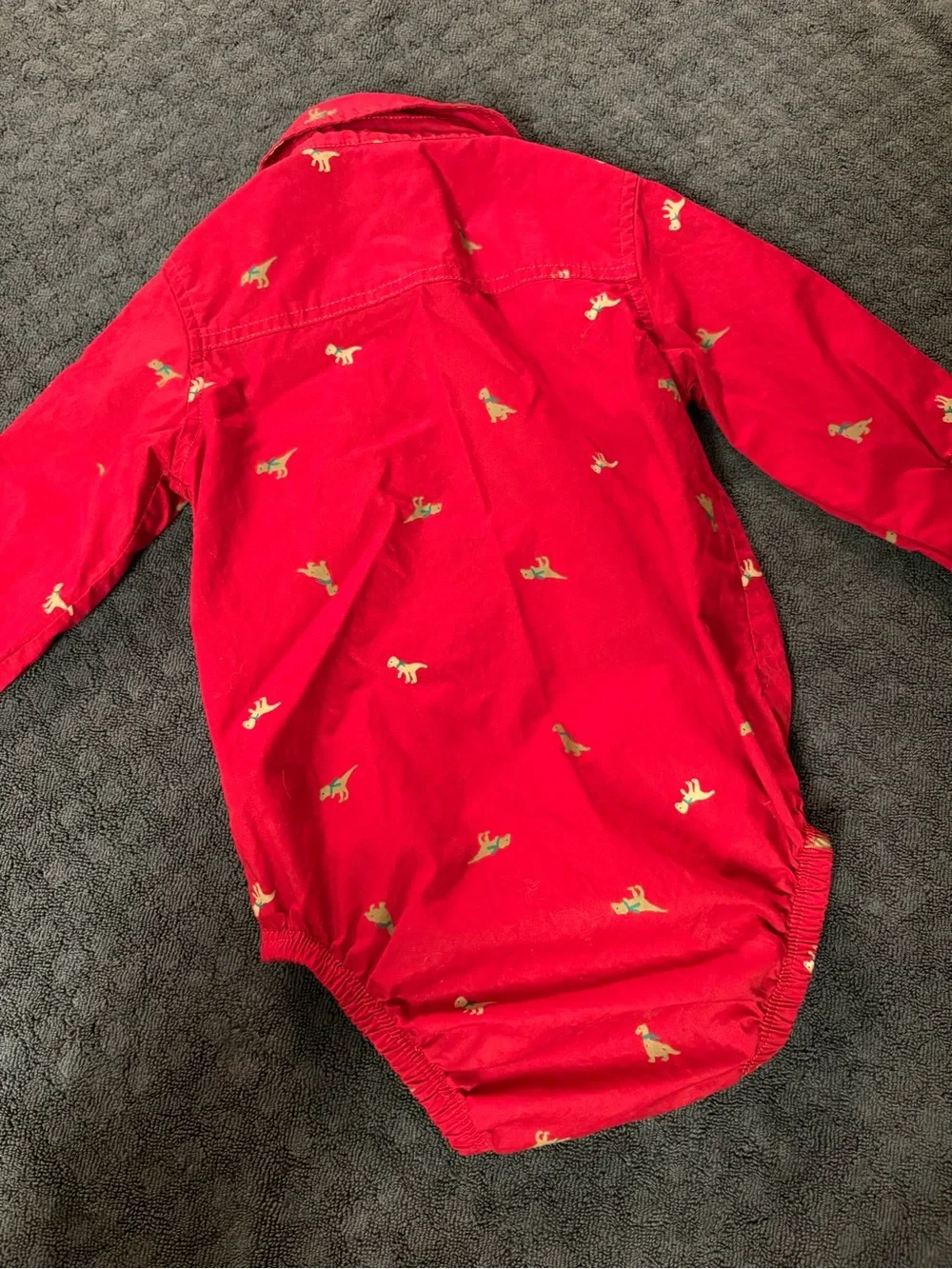 Carter's Red Button-Up One-Piece with‎ Dino Accents Size 18 months